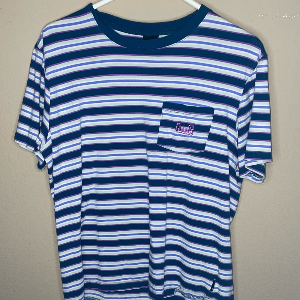 Blue, White, purple striped HUF shirt